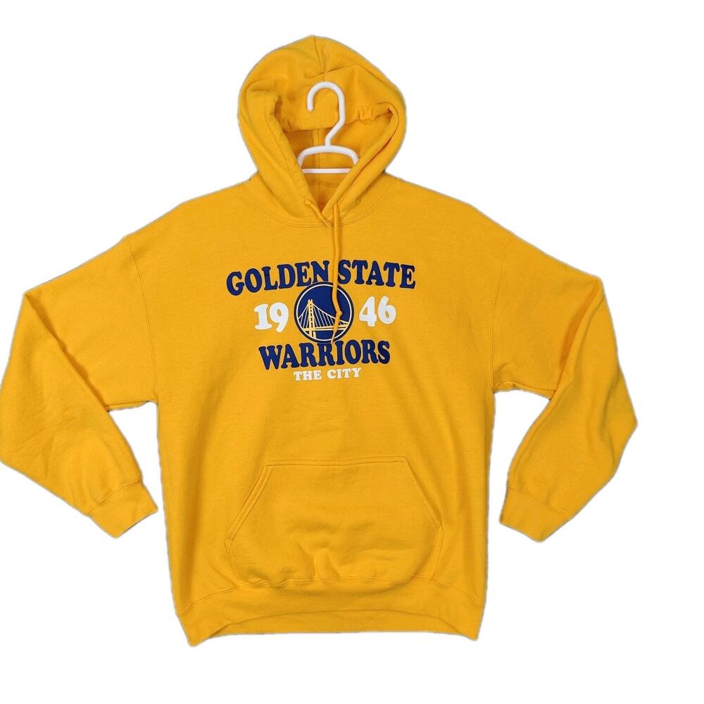 Golden State Warriors Hoodie Mens Large NBA Yellow Blue Graphic Print Flaws